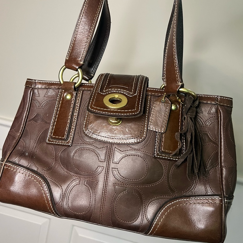 💎VINTAGE Hampton embossed leather satchel bag
